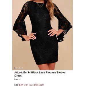 Lulus Allure In Black Lace Flounce Sleeve Dress